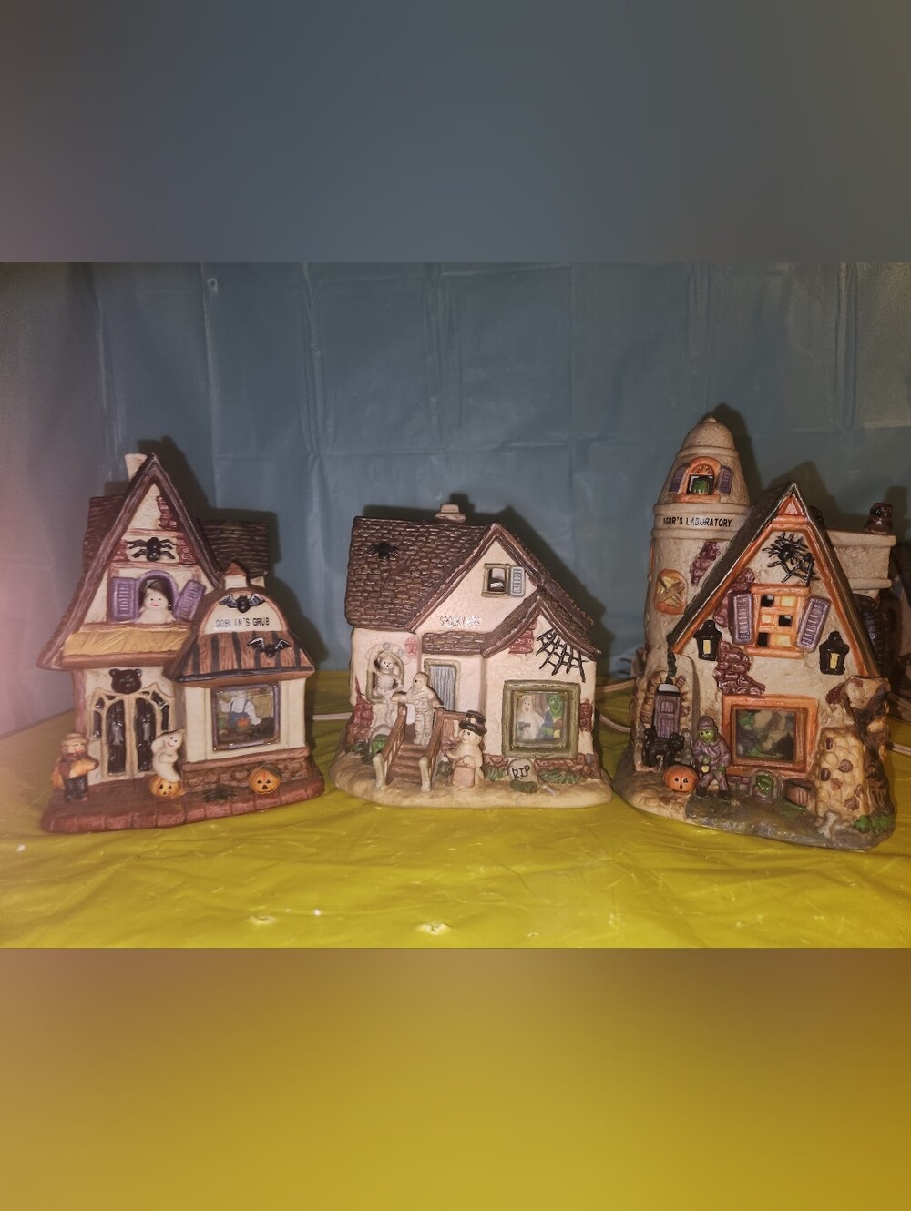 Vintage, Halloween Village Light-up Decorative Houses